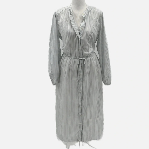 J. Crew Tie Waist Cotton Voile Midi Dress in Sheer Blue Deck Stripe - Size 12 - Picture 3 of 14